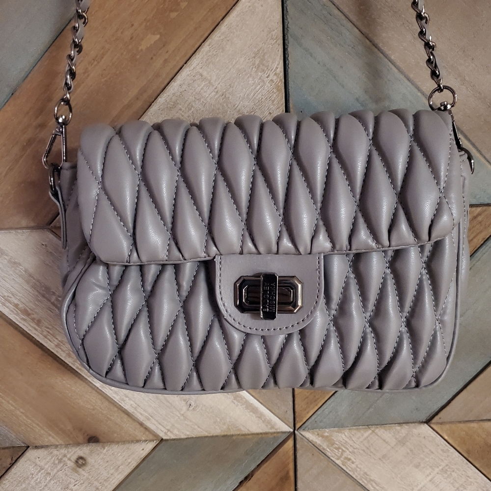 Badgley Mischka Gray Quilted Crossbody Bag with Chain Strap